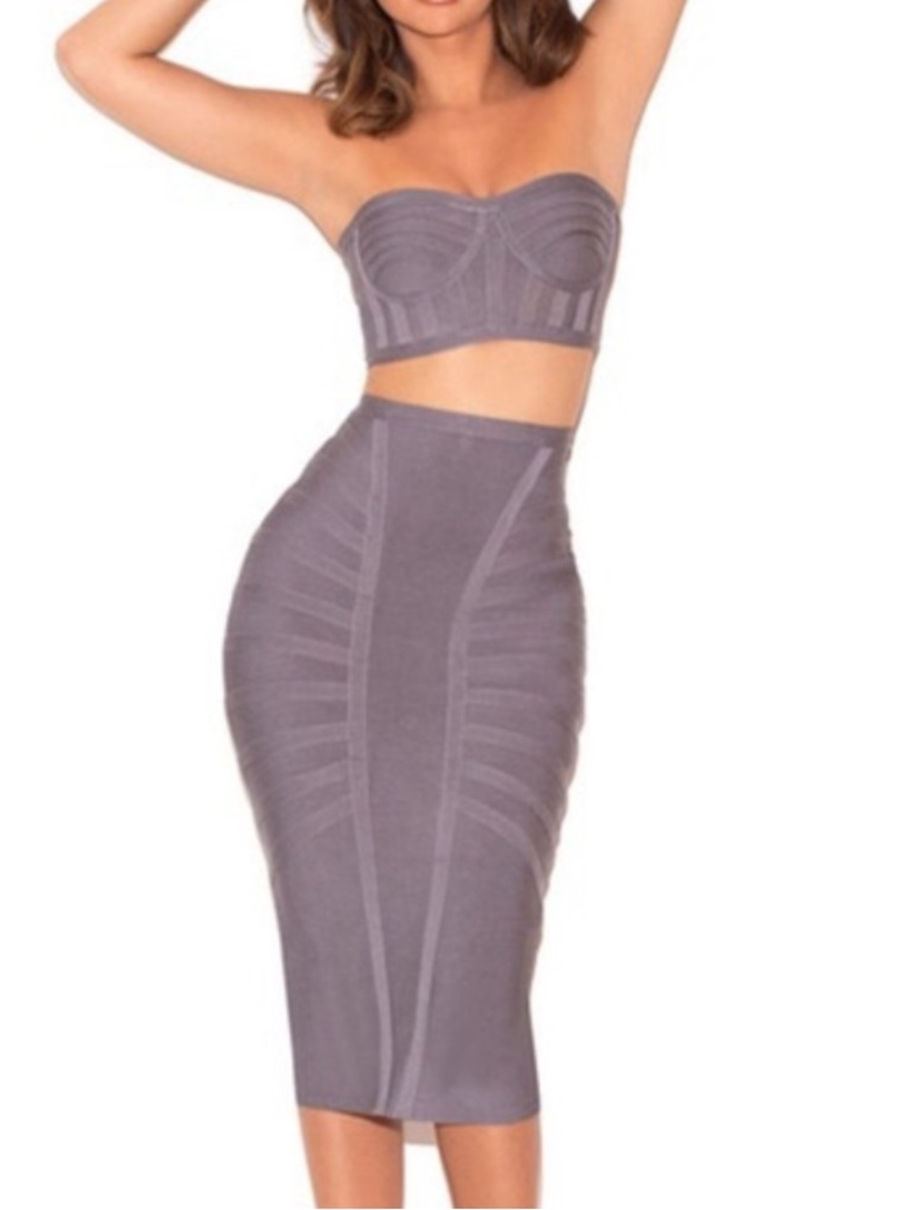 NWT House of CB Tolua Bandage Skirt and Bustier Set in Slate Grey. Women’s Large - Picture 4 of 13